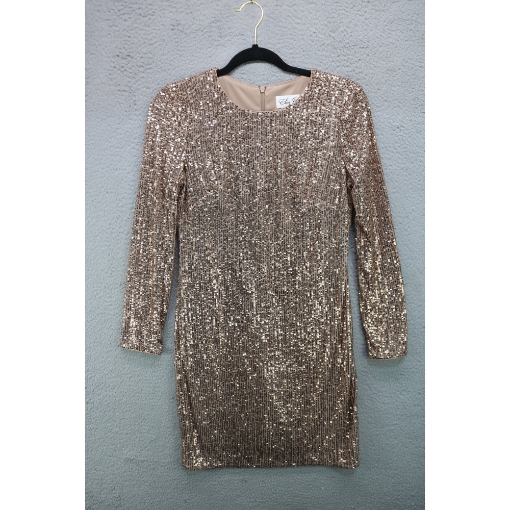 Eliza J. Long Sleeve Gold Allover Sequins Dress-Sz 4--Holiday-Party/Cocktail